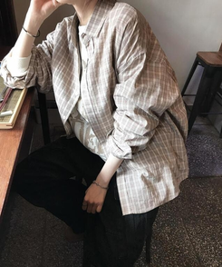 シャツ オーバーフィットチェックシャツ BEIGE