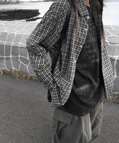 シャツ オーバーフィットチェックシャツ CHARCOAL