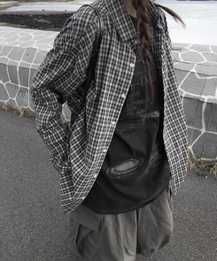 シャツ オーバーフィットチェックシャツ CHARCOAL