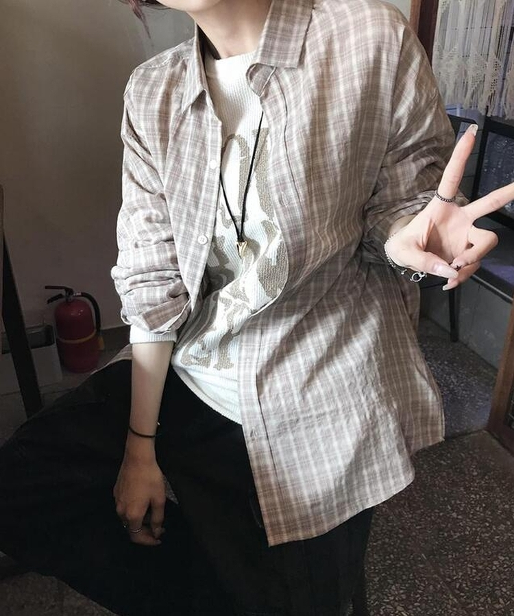 オーバーフィットチェックシャツ BEIGE