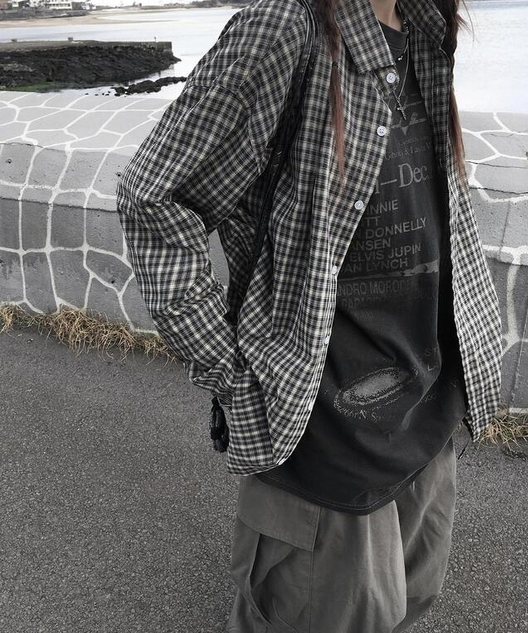 オーバーフィットチェックシャツ CHARCOAL