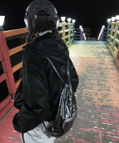 ジャンパー ダイヤルレザーフードジップアップ BLACK