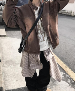 ジャケット バイカージップアップジャケット BROWN