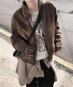 ジャケット バイカージップアップジャケット BROWN