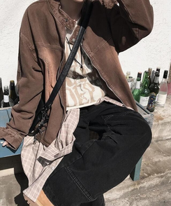 ジャケット バイカージップアップジャケット BROWN