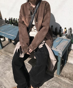 ジャケット バイカージップアップジャケット BROWN
