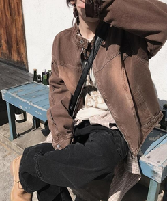 ジャケット バイカージップアップジャケット BROWN