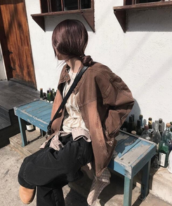 ジャケット バイカージップアップジャケット BROWN