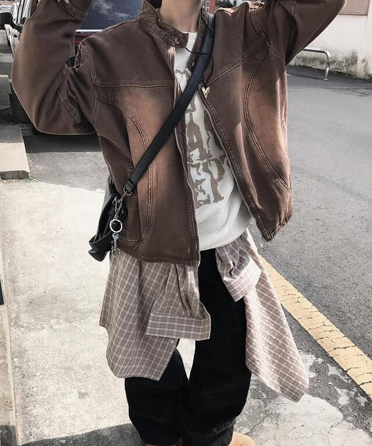 バイカージップアップジャケット BROWN