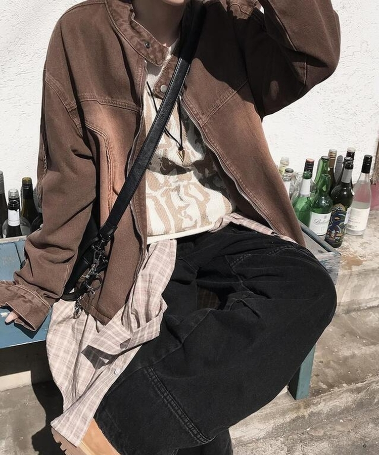 バイカージップアップジャケット BROWN