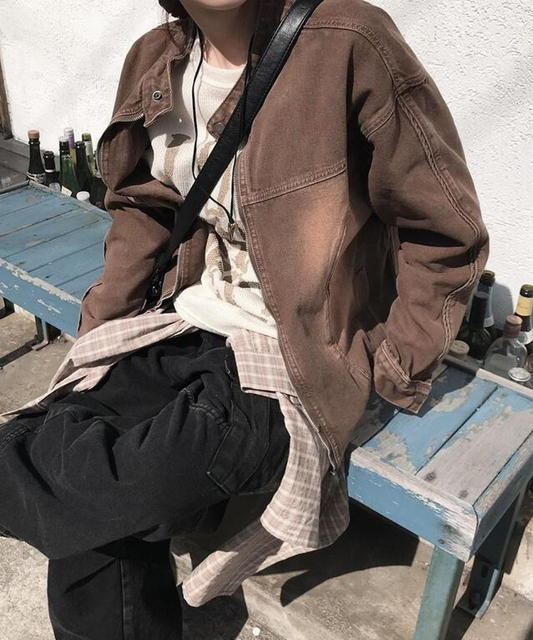 バイカージップアップジャケット BROWN