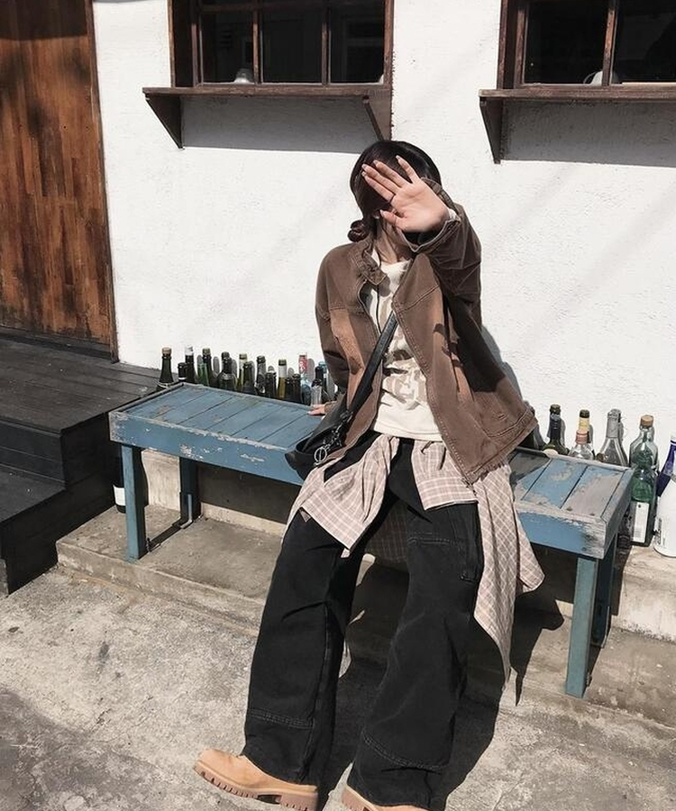 バイカージップアップジャケット BROWN