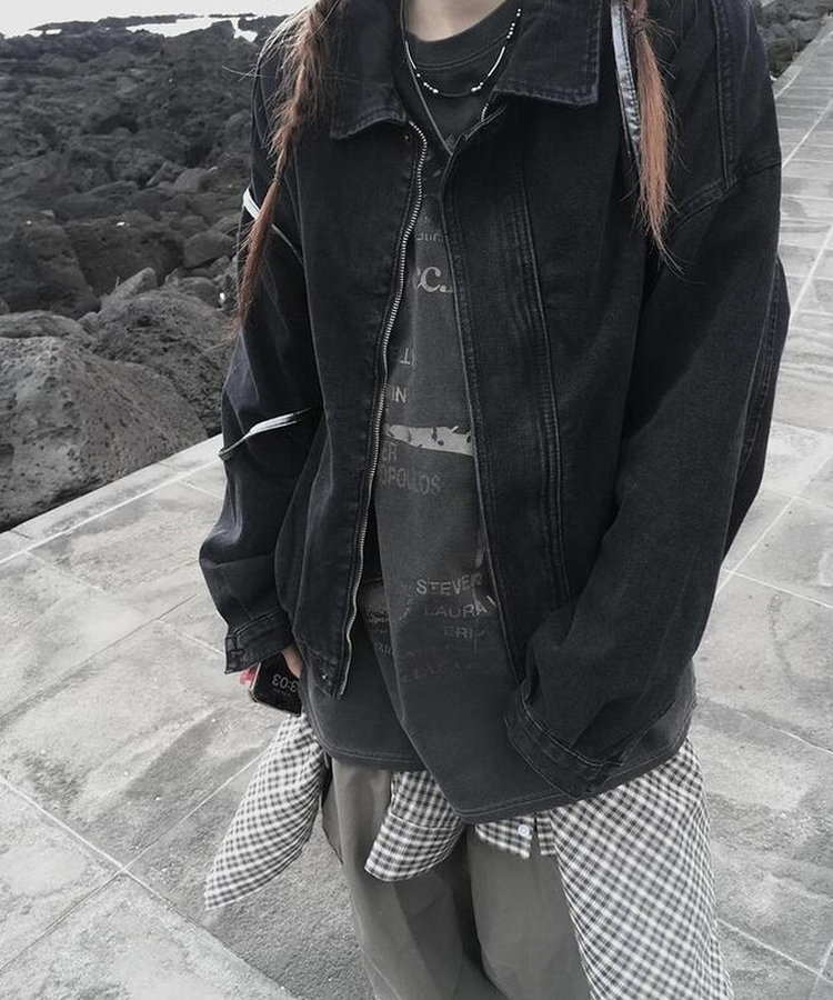 デニムジップアップジャケット BLACK DENIM