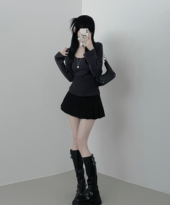 몸매보정유넥랍빠코튼면이너긴팔티 먹색