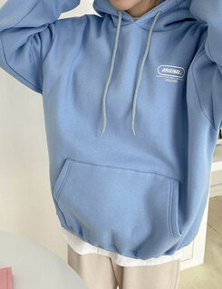 英文ポイントフードパーカー スカイブルー