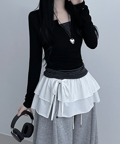 국내제작면프릴2단캉캉레이어드랩스커트 아이보리