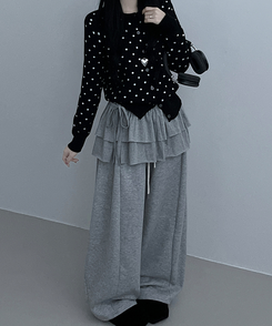 국내제작면프릴2단캉캉레이어드랩스커트 그레이