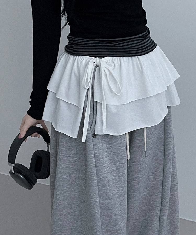 국내제작면프릴2단캉캉레이어드랩스커트 아이보리