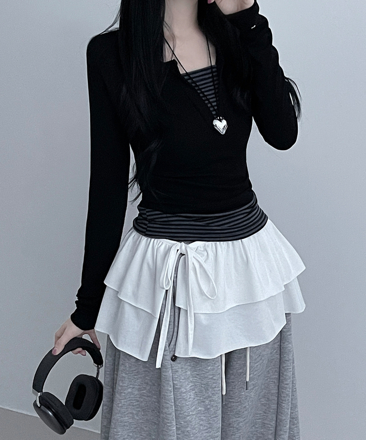 국내제작면프릴2단캉캉레이어드랩스커트 아이보리