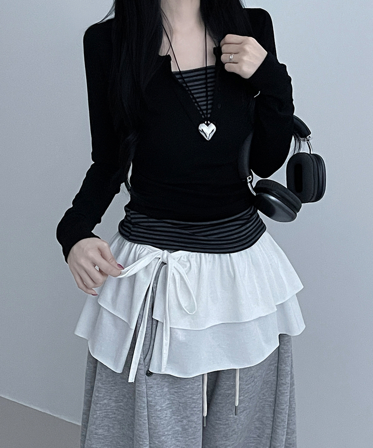 국내제작면프릴2단캉캉레이어드랩스커트 아이보리