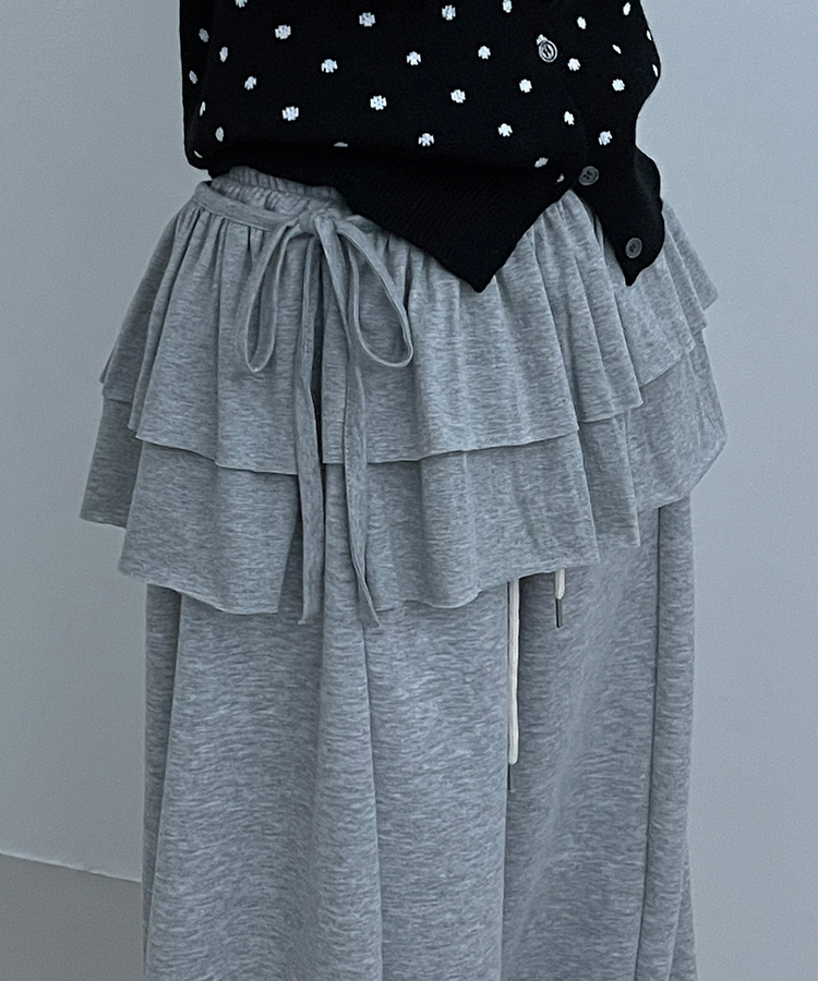 국내제작면프릴2단캉캉레이어드랩스커트 그레이