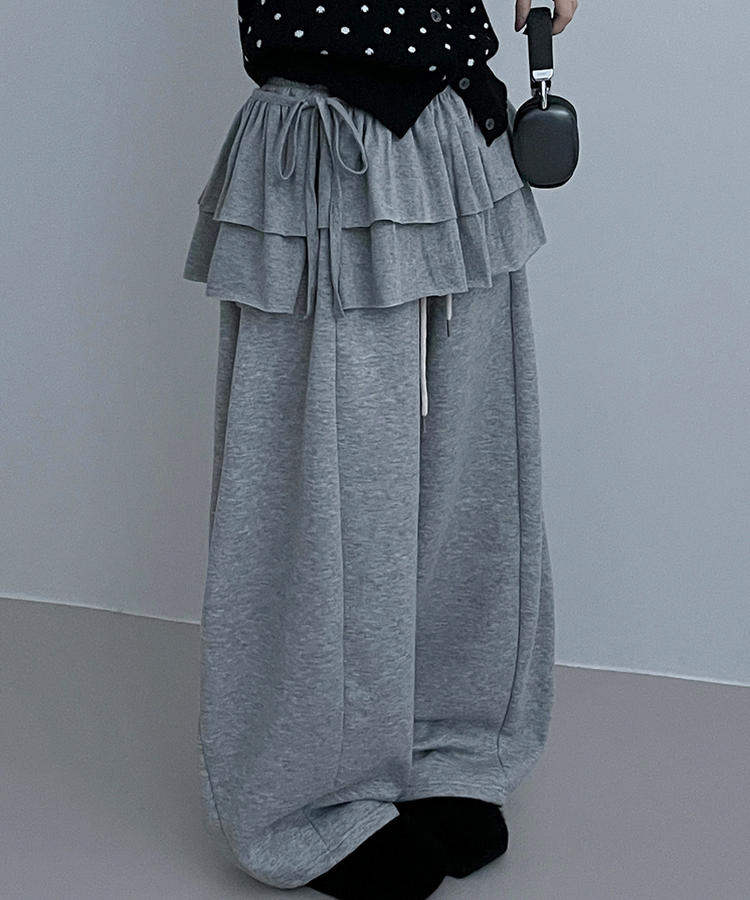 국내제작면프릴2단캉캉레이어드랩스커트 그레이