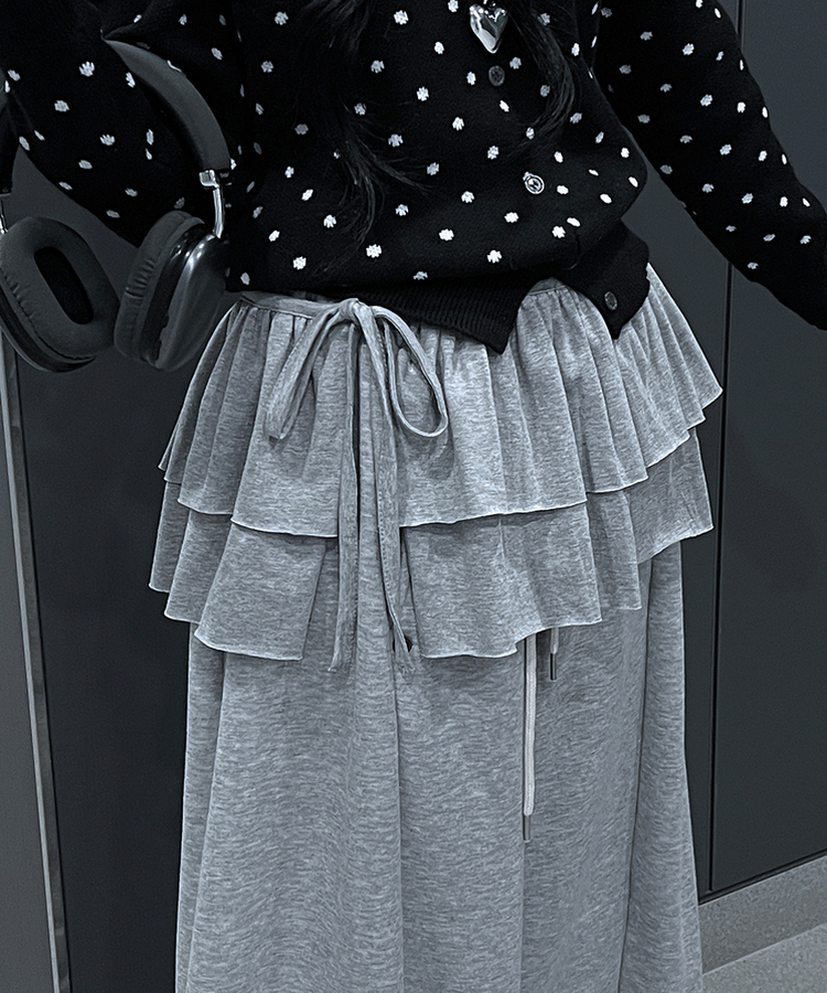 국내제작면프릴2단캉캉레이어드랩스커트 그레이