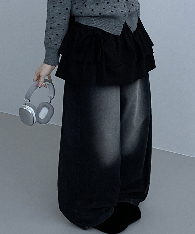 국내제작면프릴2단캉캉레이어드랩스커트 블랙