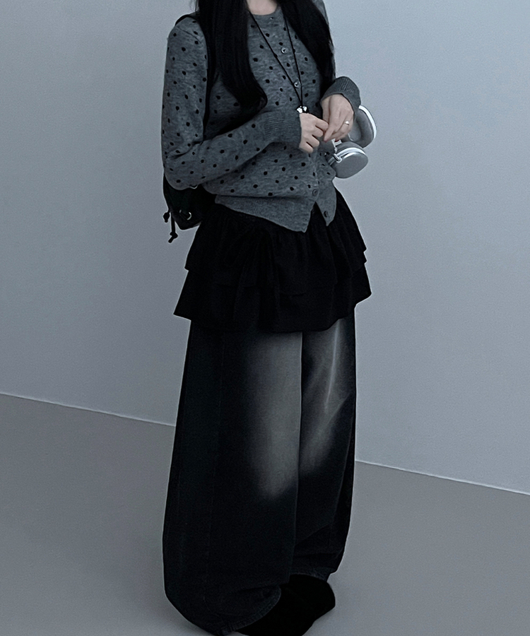 국내제작면프릴2단캉캉레이어드랩스커트 블랙