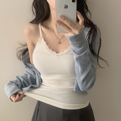 レースリブレイヤードキャミソール IVORY