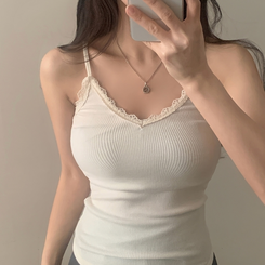 レースリブレイヤードキャミソール IVORY