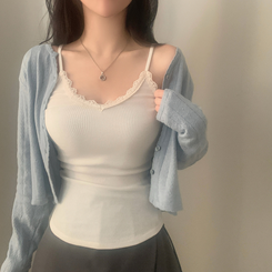 レースリブレイヤードキャミソール IVORY