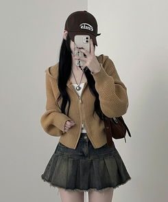 봄신상시아벌룬하찌투웨이크롭니트후드집업 연베이지