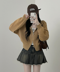 봄신상시아벌룬하찌투웨이크롭니트후드집업 연베이지