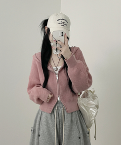 봄신상시아벌룬하찌투웨이크롭니트후드집업 핑크