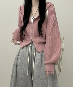 봄신상시아벌룬하찌투웨이크롭니트후드집업 핑크