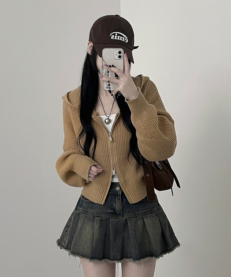 봄신상시아벌룬하찌투웨이크롭니트후드집업 연베이지
