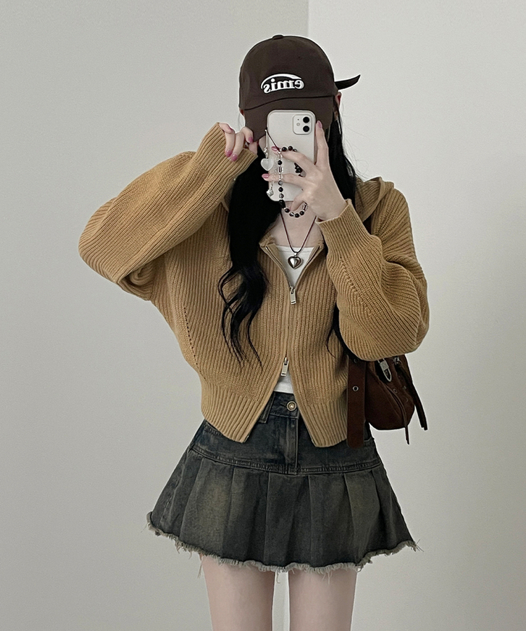 봄신상시아벌룬하찌투웨이크롭니트후드집업 연베이지