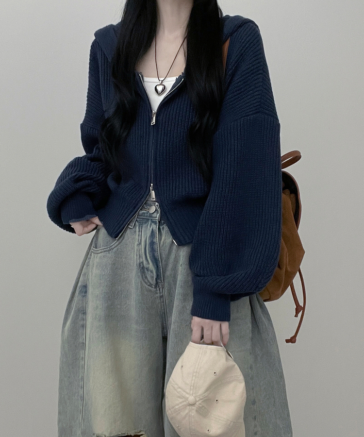 봄신상시아벌룬하찌투웨이크롭니트후드집업 네이비