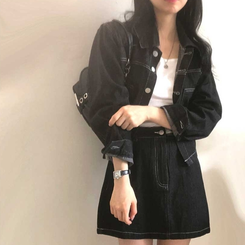 【SET】ダステッチジャケット デニムスカート BLACK