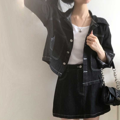 【SET】ダステッチジャケット デニムスカート BLACK