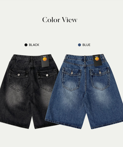 ショートパンツ 5分丈バックポケットデニムショートパンツ