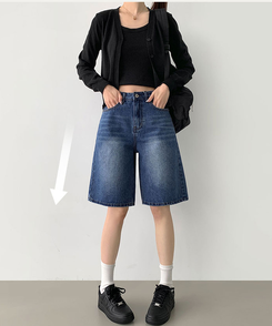 ショートパンツ 5分丈バックポケットデニムショートパンツ BLUE
