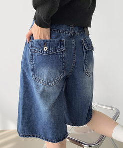 ショートパンツ 5分丈バックポケットデニムショートパンツ BLUE