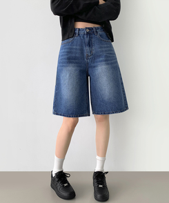 ショートパンツ 5分丈バックポケットデニムショートパンツ BLUE