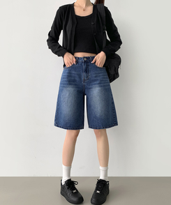 ショートパンツ 5分丈バックポケットデニムショートパンツ BLUE