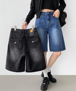 ショートパンツ 5分丈バックポケットデニムショートパンツ BLUE