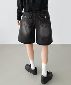 ショートパンツ 5分丈バックポケットデニムショートパンツ BLACK