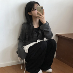 レイヤードドットカーディガン CHARCOAL