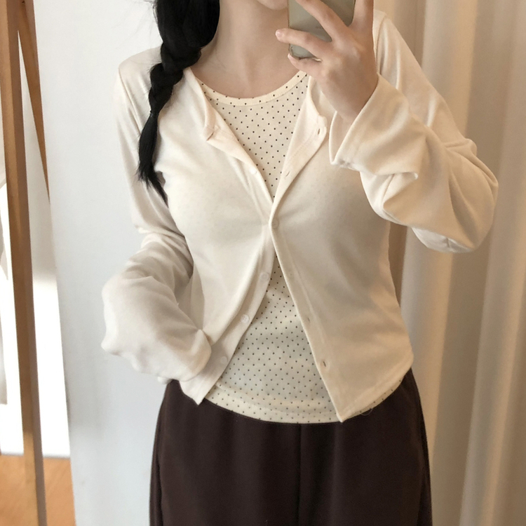 レイヤードドットカーディガン CREAM